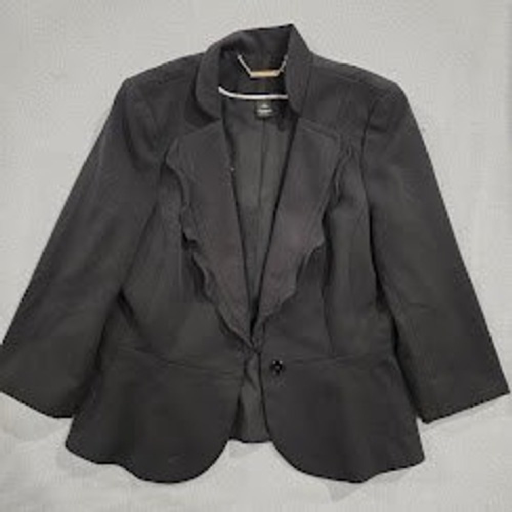White House Black Market Black Ruffle Peplum Blazer Jacket Career Office Size 6
